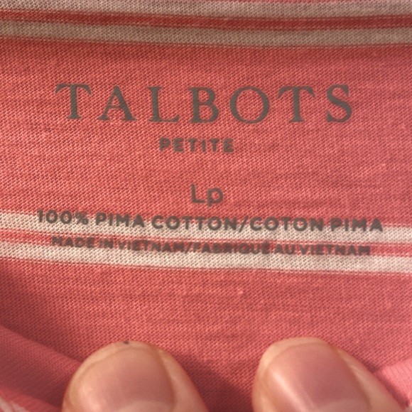 Talbots Top Short Sleeve Pink White Stripe Cotton Scalloped Neckline WM SZ LP - Picture 6 of 7